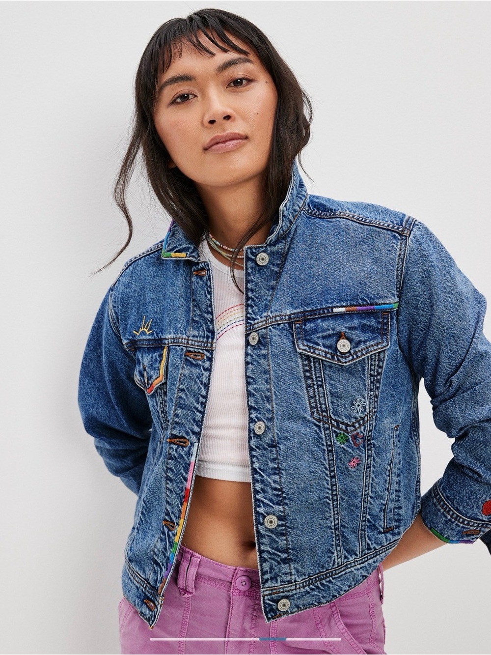 AE Pride Classic Denim Jacket Medium Wash Size S NWOT 🌈